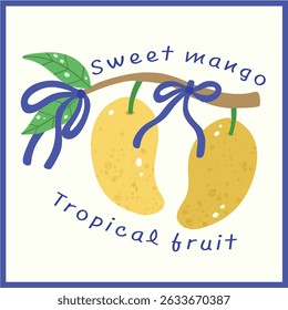 Tropical Mango Cute Fruit Illustration with Bow