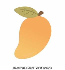 Tropical mango fruit vector with a warm gradient and leafy top, illustrated in a soft hand-drawn flat style. Great for exotic fruit collections or summer food design.