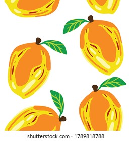 Tropical mango illustration seamless vector pattern 
