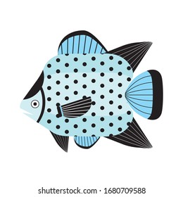 Tropical marine fish in flat design. Striped colorful butterflyfish illustration. Funny aquarium fish icon.