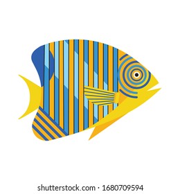 Tropical marine fish in flat design. Striped colorful butterflyfish illustration. Funny aquarium fish icon.