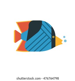 Tropical marine fish vector icon. Striped colorful butterflyfish illustration. Coral fish illustration.