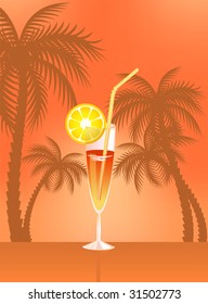 Tropical Martini Glass - Isolated on Orange Background