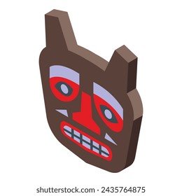 Tropical mask totem icon isometric vector. Alaska native. Tribal animal