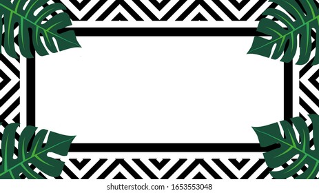 Tropical memphis style background. Palm tree leaves card
