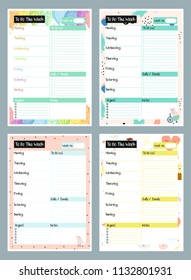 Tropical, Memphis, Weekly and Daily Planner Template. Organizer and Schedule with Notes and To Do List. Vector Illustration,  Isolated. Trendy Holiday Summer Set.