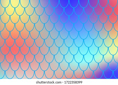 Tropical Mermaid gradient. Fish skin ornament. Colorful abstract background with fishscale pattern. Summer party banner template. Optimistic backdrop for web design or wallpaper. Fish scale print