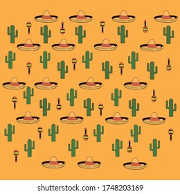 Patrón tropical mexicano. Vector suculento sambrero e ilustración de cactus. Papel de escritorio con plantas.