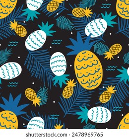 Tropical Midnight Pineapple Dance Charm Pattern can be use for background and apparel design