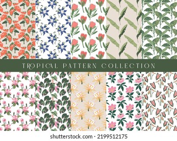 Tropical minimal seamless pattern collection. Decorative wallpaper.