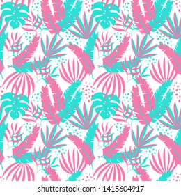 Tropical modern vector leaves seamless pattern on white background. Exotic wallpaper.