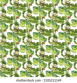tropical monstera banana on white background Seamless Pattern Design