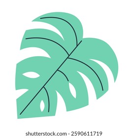 Tropical monstera leaf in flat style isolated on white background. Summer vector clipart.