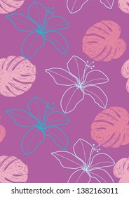Tropical monstera leaf floral seamless pattern. Exotic background with leaf.