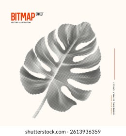 Tropical monstera leaf with halftone effect. Exotic jungle leaves for summer jungle vintage retro design. Trendy vector illustration.