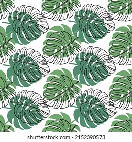 A tropical monstera leaf pattern. Botanical pattern with tropical plants. Vector image.