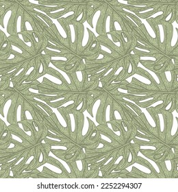 Tropical Monstera leaf seamless pattern. Jungle leaves background.