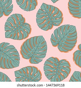 tropical monstera leaf seamless vector pattern background illustration. great for stationery and paper products, themed parties, wallpaper, fabric and textile design