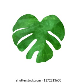 Tropical monstera leaf. Vector illustration. Watercolor textured hand drawn silhouette isolated on white background.