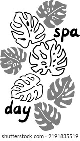 Tropical monstera leaves decorative composition for poster print, wallpaper, postcard, logo design to beauty spa salon. Summer holiday, botanical, travel theme. Colorful silhouette vector illustration