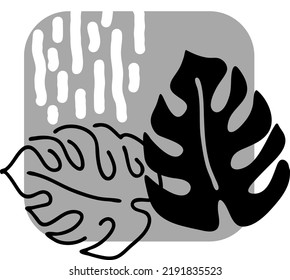 La monstera tropical deja la composición decorativa para la impresión de afiches, papel pintado, postales, diseño de logo al salón de belleza. Vacaciones de verano, botánicas, tema de viajes. Ilustración de vector de silueta colorida