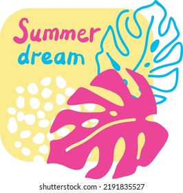 Tropical monstera leaves decorative composition for poster print, wallpaper, postcard, logo design to beauty spa salon. Summer holiday, botanical, travel theme. Colorful silhouette vector illustration