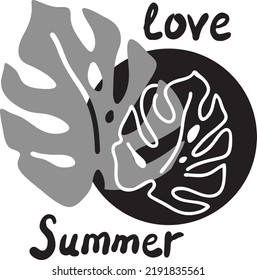 Tropical monstera leaves decorative composition for poster print, wallpaper, postcard, logo design to beauty spa salon. Summer holiday, botanical, travel theme. Colorful silhouette vector illustration