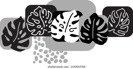 La monstera tropical deja la composición decorativa para la impresión de afiches, papel pintado, postales, diseño de logo al salón de belleza. Vacaciones de verano, botánicas, tema de viajes. Ilustración de vector de silueta colorida