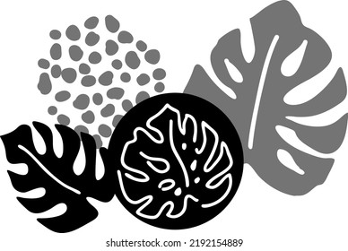 Tropical monstera leaves decorative composition for poster print, wallpaper, postcard, logo design to beauty spa salon. Summer holiday, botanical, travel theme. Colorful silhouette vector illustration