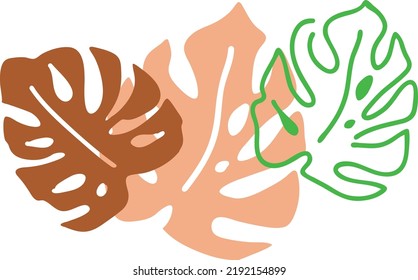 Tropical monstera leaves decorative composition for poster print, wallpaper, postcard, logo design to beauty spa salon. Summer holiday, botanical, travel theme. Colorful silhouette vector illustration