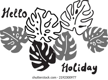 Tropical monstera leaves decorative composition for poster print, wallpaper, postcard, logo design to beauty spa salon. Summer holiday, botanical, travel theme. Colorful silhouette vector illustration