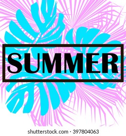 Tropical monstera leaves design for text card. Vector illustration EPS10/ Tropical Flowers Graphic Design - for t-shirt, fashion, prints - in vector - stock vector
