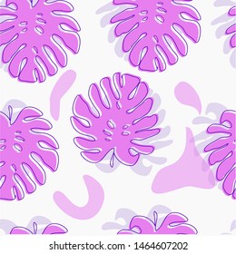 Tropical monstera leaves, jungle leaves seamless vector floral pattern Palm and monstera dense jungle. Ideal for textile and wallpaper . Summer background in pastel colors - Vector