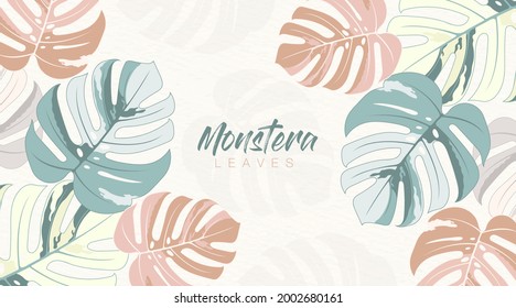 Tropische Monstera hinterlässt Muster auf weißem Hintergrund. Pastellfarbenes botanisches Vektordesign. Trendy minimalist hinterlässt grafische Elemente. Handgezeichnete Monstera Palme Blätter Vektorkonzept.
