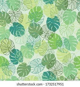 Tropical monstera leaves seamless pattern