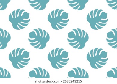 Tropical monstera leaves seamless pattern on transparent background. Editable vector, ideal for summer-themed designs, packaging, and textiles.

