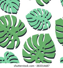 Tropical monstera leaves seamless pattern. Green palm leaves background. Trendy Jungle illustration.