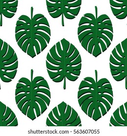 Tropical monstera leaves seamless pattern on white background. Palm leaves background. Trendy Jungle illustration. Fashion design for textile, wallpaper, fabric, decor.