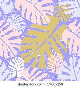 Tropical Monstera Leaves Seamless Pattern. Trendy exotic background for textile, wallpaper, posters, banners, invitations, greeting cards, anniversary, wrapping paper, web, blog, social media