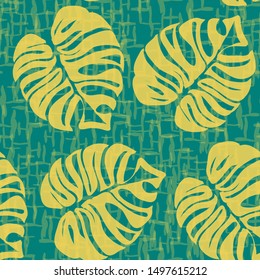 Tropical Monstera Leaves Seamless Patterns. Exotic Beach Drawings. Monstera Leaf Wallpaper. Retro Hawaiian Print.