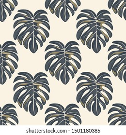 Tropical Monstera Leaves Seamless Patterns. Exotic Beach Drawings. Monstera Leaf Wallpaper. Retro Hawaiian Print.