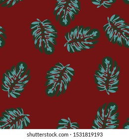 Tropical Monstera Leaves Seamless Patterns. Exotic Beach Drawings. Monstera Leaf Wallpaper. Retro Hawaiian Print.