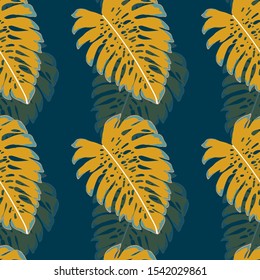 Tropical Monstera Leaves Seamless Patterns. Exotic Beach Drawings. Monstera Leaf Wallpaper. Retro Hawaiian Print.