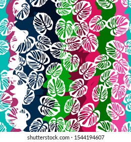 Tropical Monstera Leaves Seamless Patterns. Exotic Beach Drawings. Monstera Leaf Wallpaper. Retro Hawaiian Print.
