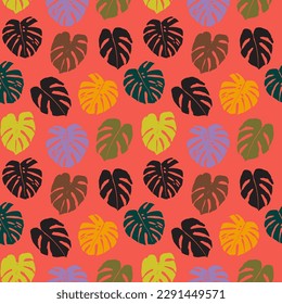  Las hojas de la monastera tropical se dejan sin fisuras para tela, ropa de baño, papel de escritorio, papel pintado o material impreso. Diseño de tela de verano colorido.