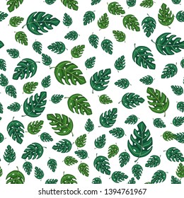 Tropical monstera leaves seamless repeat pattern . Exotic plant. Summer design for fabric, textile print, wrapping paper, children textile. Vector illustration