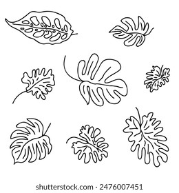 Tropische Monstera hinterlässt Vektorgrafik Doodle Kollektion. Handgezeichnete isolierte Illustration für Dekor und Design. 