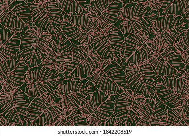 Tropical monstera outline seamless pattern