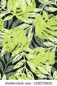 Tropical monstera pattern. Exotic seamless pattern with leaf.