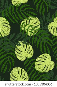 Tropical monstera pattern. Exotic seamless pattern with leaf.